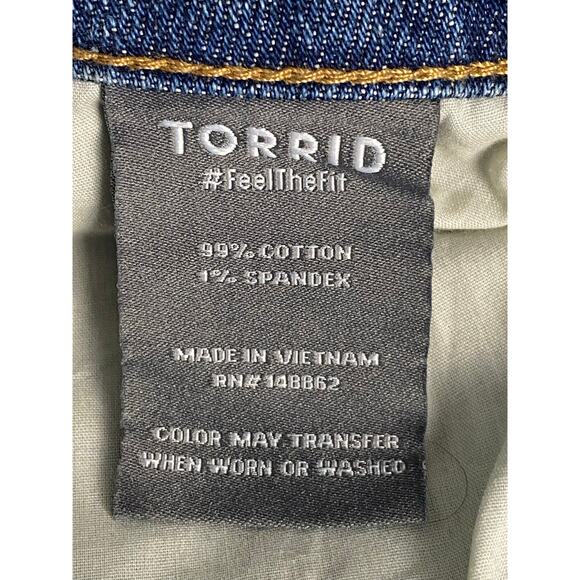 Torrid Women's Blue Button Fly High Rise Straight Studded Raw Hem Jeans Size 14R - Picture 10 of 10